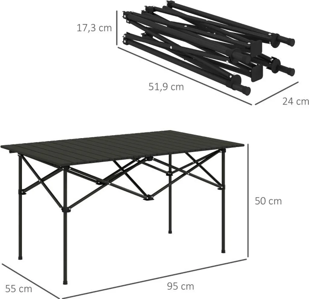 Fortuna Lai Table Camping Pliante 95x55cm - Table Aluminium Noire X