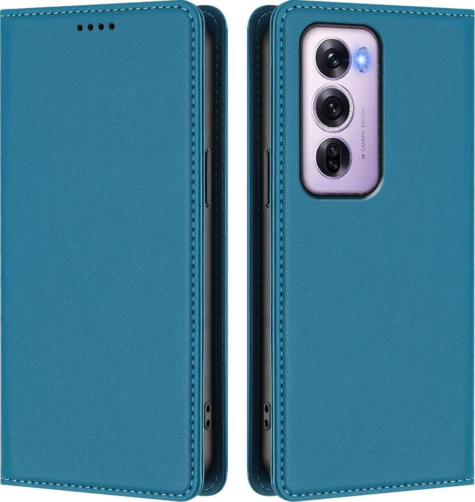 Handyhülle für Oppo Reno12 Pro 5G, Kunstleder Klapphülle Stoßfeste Magnetische Hülle mit Ständer Blau