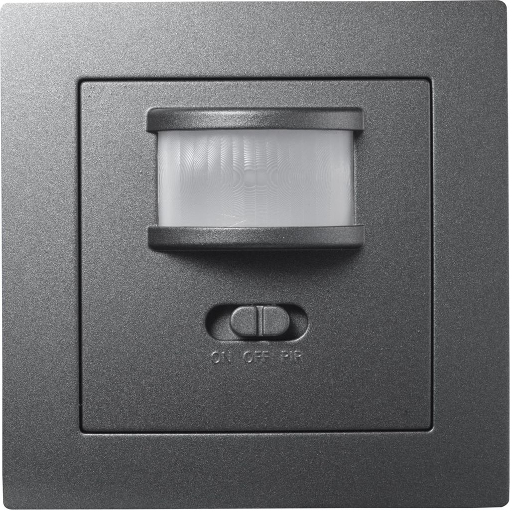 A close-up studio shot of a wall-mounted motion sensor.