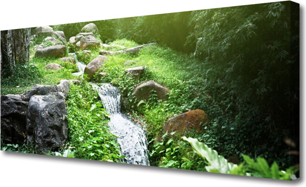 Tulup Leinwand-Bilder 125x50 Wandbild Canvas Kunstdruck Bach Gras Steine Natur