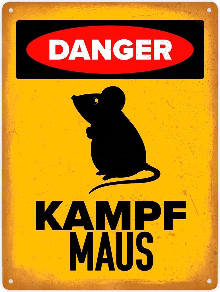 Danger Kampf Maus Metallschild XXL in 28x38 cm mit Maus Produktbild 