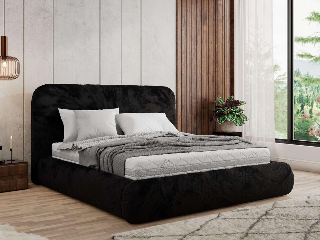 MKS MEBLE Polsterbett BENEA CLASSIC 160 x 200 cm mit Bettkasten & Gasdruck-Lift-Stauraum & Federleisten Multipocket Matratze - ELORI LUX - Schwarz ...