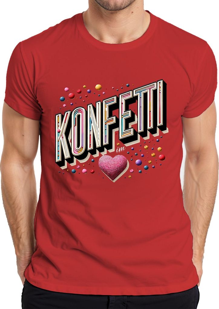 KONFETTI Herz bunte Kugeln Party Karneval Feier Fasching Köln Herren T-Shirt, Rot, XL
