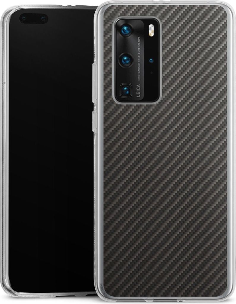 DeinDesign Handyhülle für Huawei P40 Pro Silikon Hülle Case Smartphone Schutzhülle Carbon Metallic Look Muster
