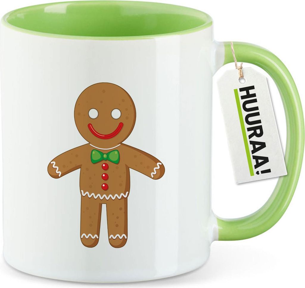 Huuraa Kaffeetasse Lebkuchenmann Lebkuchenfigur 330ml Grün Keramik Kaffeebecher Geschenkidee