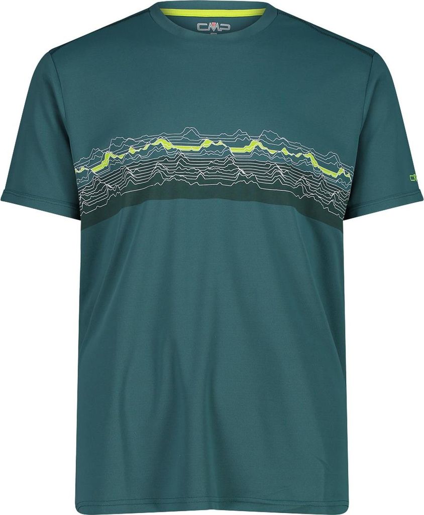 CMP Herren T-Shirt aus Piqué mit Dry-Function und Adventure-Print blau 54
