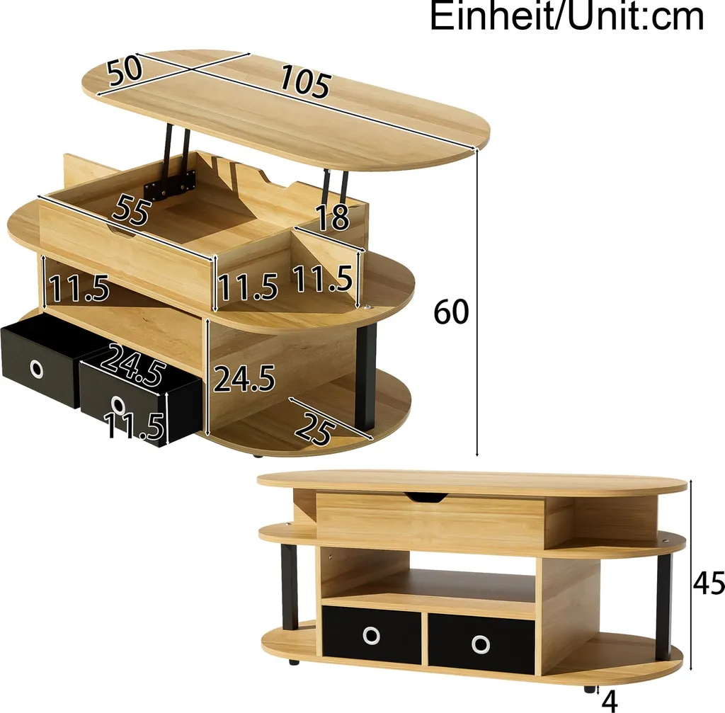 Table basse bureau relevable idéale pour télétravail avec rangements - 4