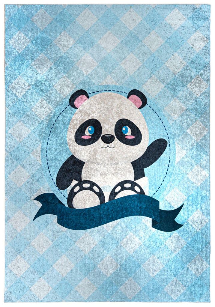Mazovia Kinderteppich Bär Blau 120x170 cm Kurzflor Pflegeleicht Spielteppich für Kinderzimmer