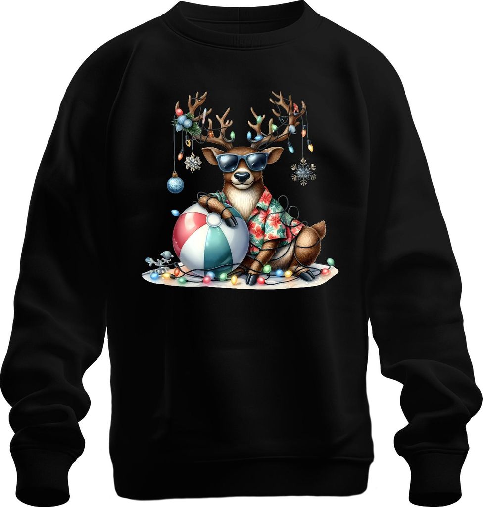 Weihnachtsrentier Sonnenbrille Hawaiihemd Strandball Lichterkette Uni Sweatshirt Pullover, Schwarz, S