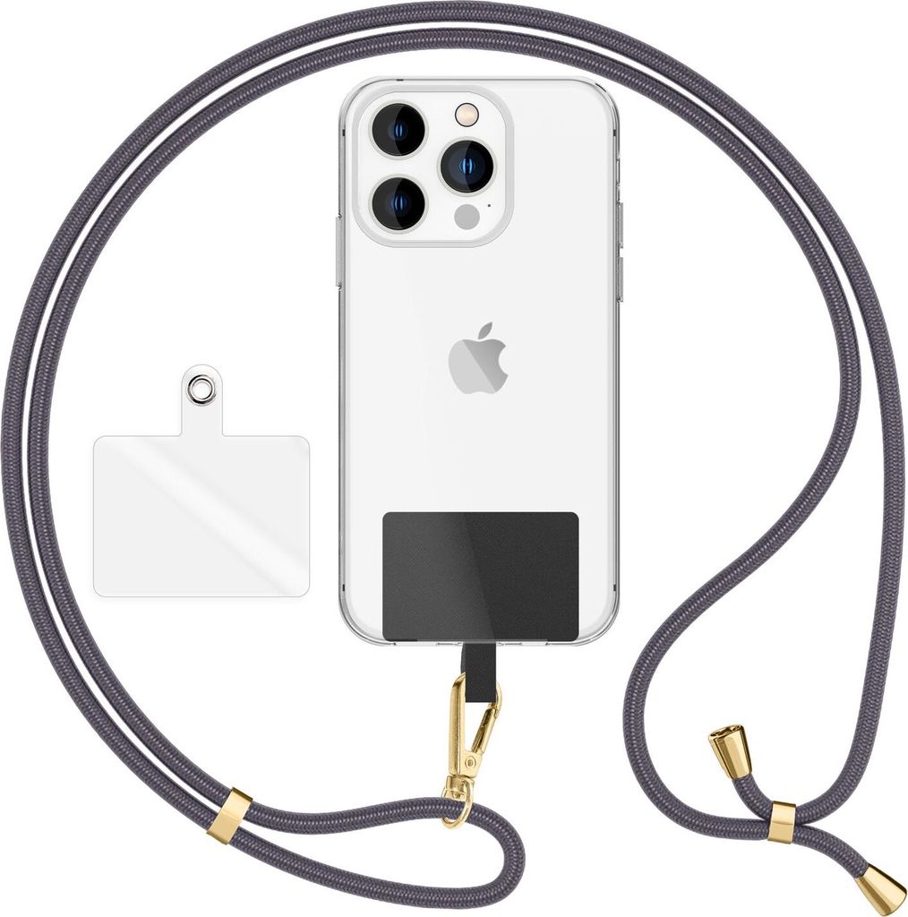 HoldMe Air Edition - Universal Lanyard mit 2 Pads & Karabinerhaken (gold) - 160cm Handyband zum Umhängen - Dunkelgrau