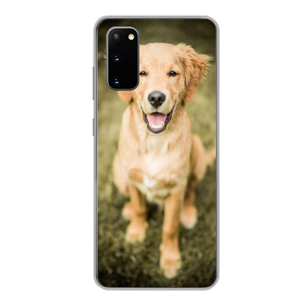 MuchoWow Handyhülle Schutzhülle Hülle für Samsung Galaxy S20 Ein Porträt eines Golden Retriever Welpen im Garten Silikon Softcase Handy Hül...