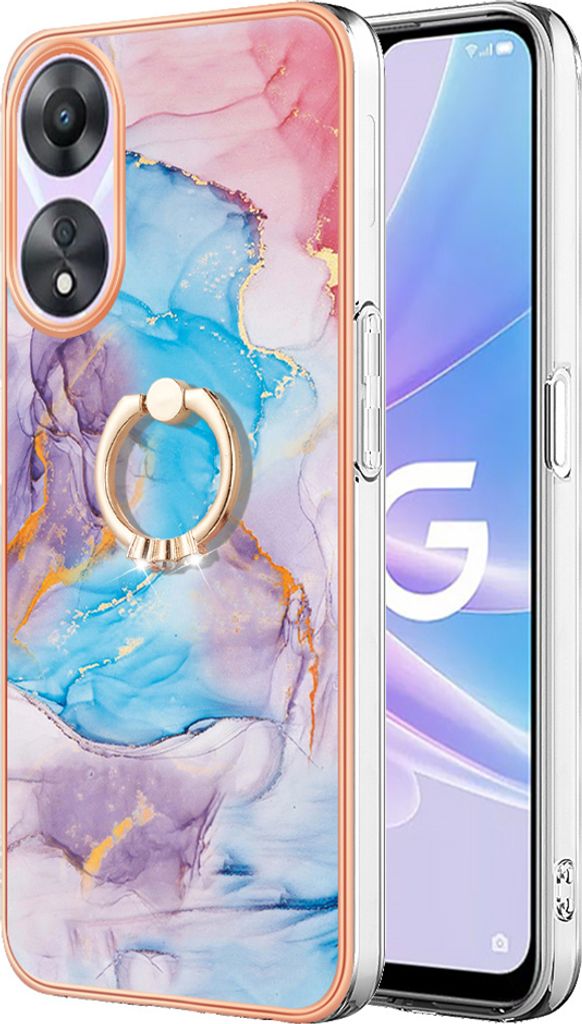 Hülle für Oppo A78 5G Muster TPU Silikon Stoßdämpfer Bumper Schutzhülle mit Ring Ständer Blau