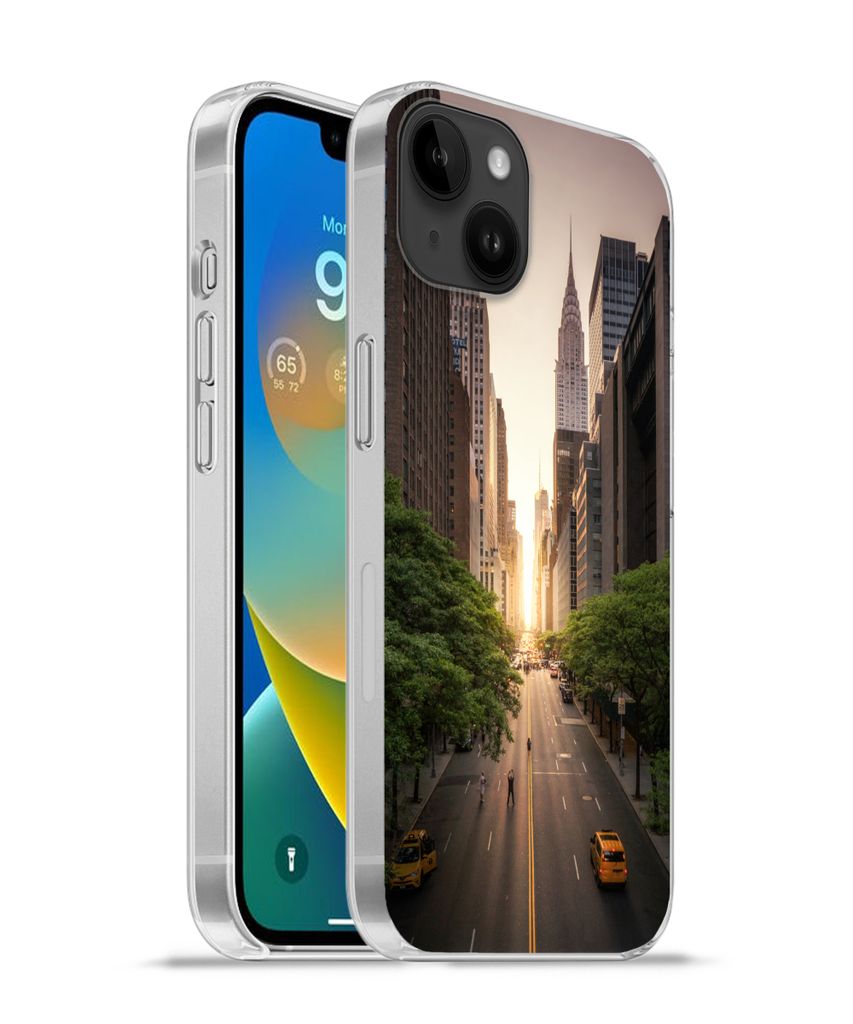 MuchoWow Handyhülle Schutzhülle Hülle für Apple iPhone 14 Plus - Soft case New Yorker Straße am Morgen Silikon Softcase Handy Hülle - Abbil...