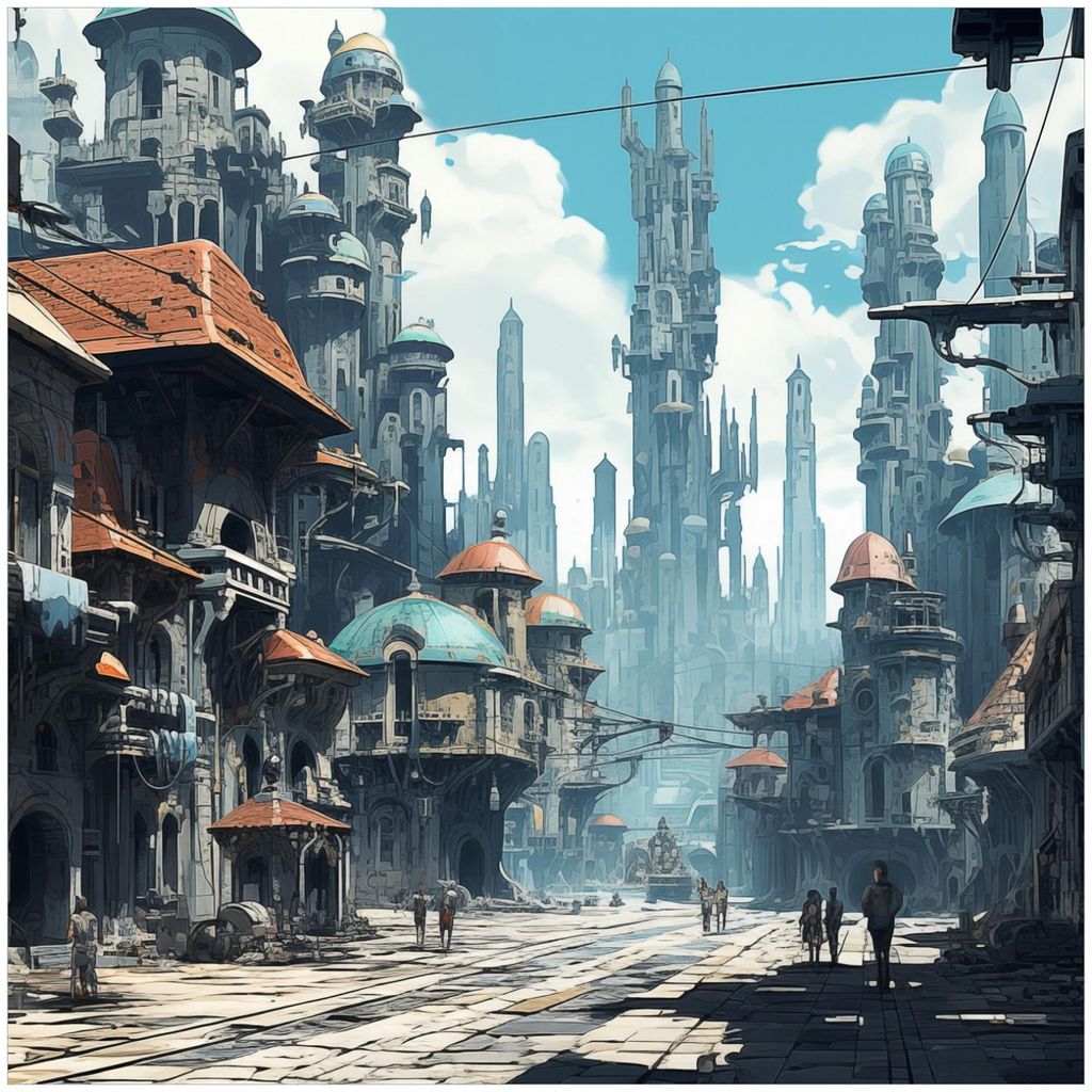 Wallario Memoboard Magnettafel aus Glas, Größe 50 x 50 cm, Motiv Verlassene Zukunftsstadt