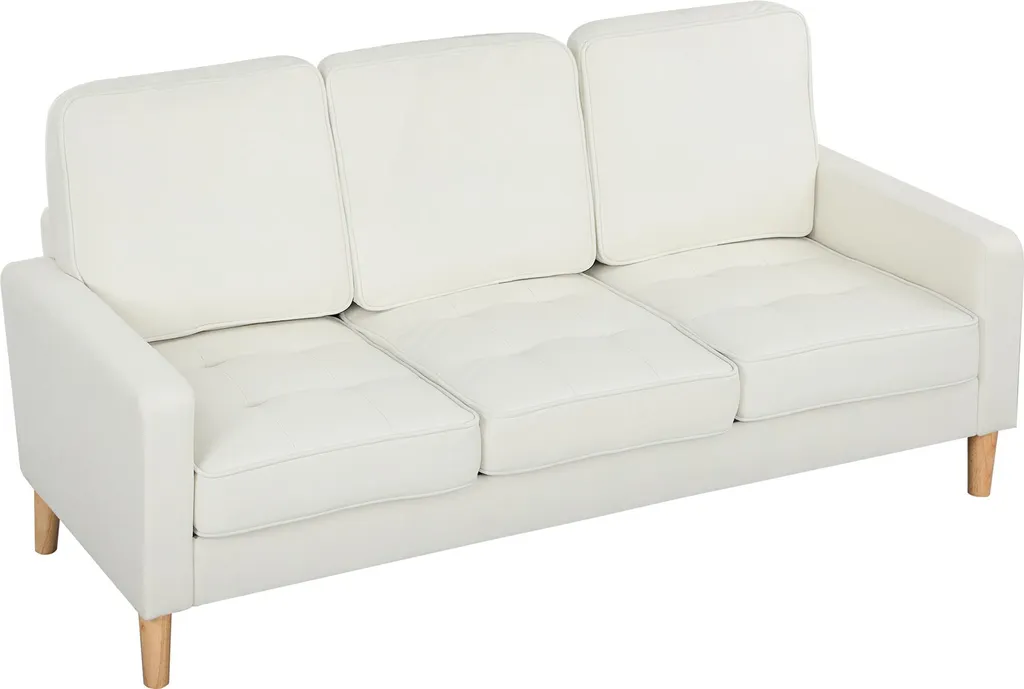 Canapé Design Velours avec Assise Capitonnée et Pieds Bois 185 cm Crème