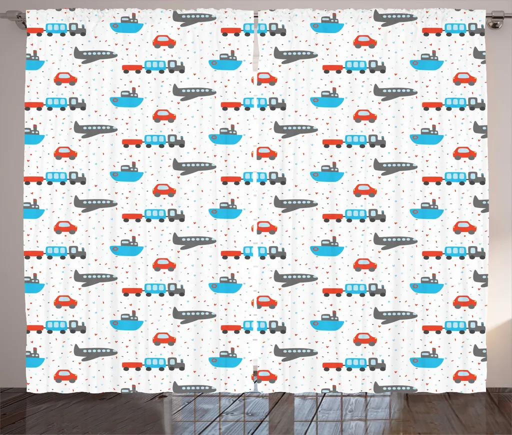 Paire de Rideaux de Salon Motifs Voitures Festives 280x225 cm Rustique