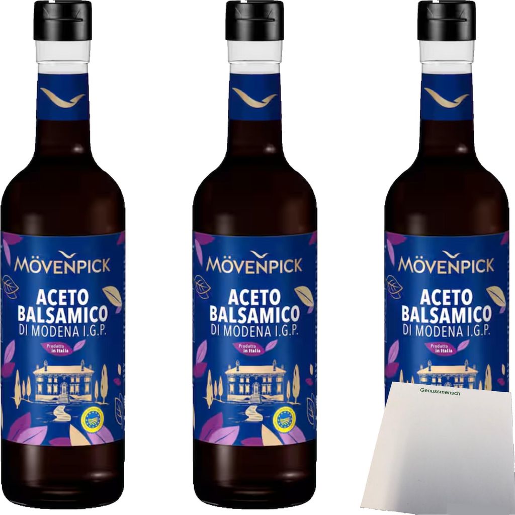 Mövenpick Aceto Balsamico di Modena 3er Pack (3x500ml Flasche) + usy Block