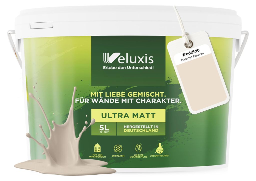Wandfarbe Beige Creme Hellgrau Matt Innenfarbe – Deckkraft Klasse 1, VOC-frei, Ohne Grundierung, Tropfarm – Wohnzimmer & Schlafzimmer – 5L ...
