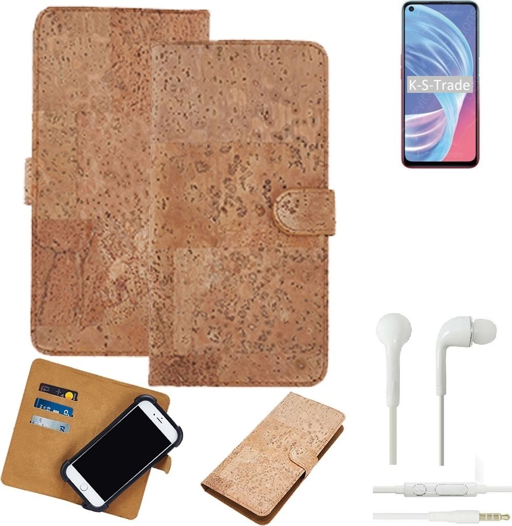 K-S-Trade Hülle kompatibel mit Oppo A73 5G + in ear Kopfhörer Kork Handyhülle Cover Schutzhülle TPU Case Bumper in Hellbraun, (1x)