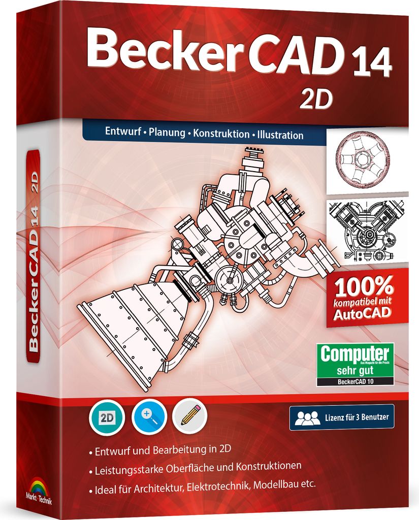 BeckerCAD 14 2D - 3 User Lizenz - CAD -Konstruieren - Zeichnen - PC DVD-ROM