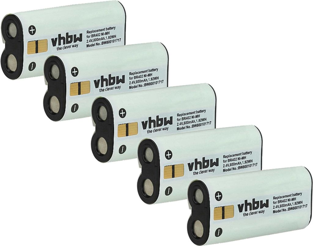 vhbw 5x Akku Ersatz für Olympus BR403, BR402 für Diktiergerät (800 mAh, 2,4 V, NiMH)