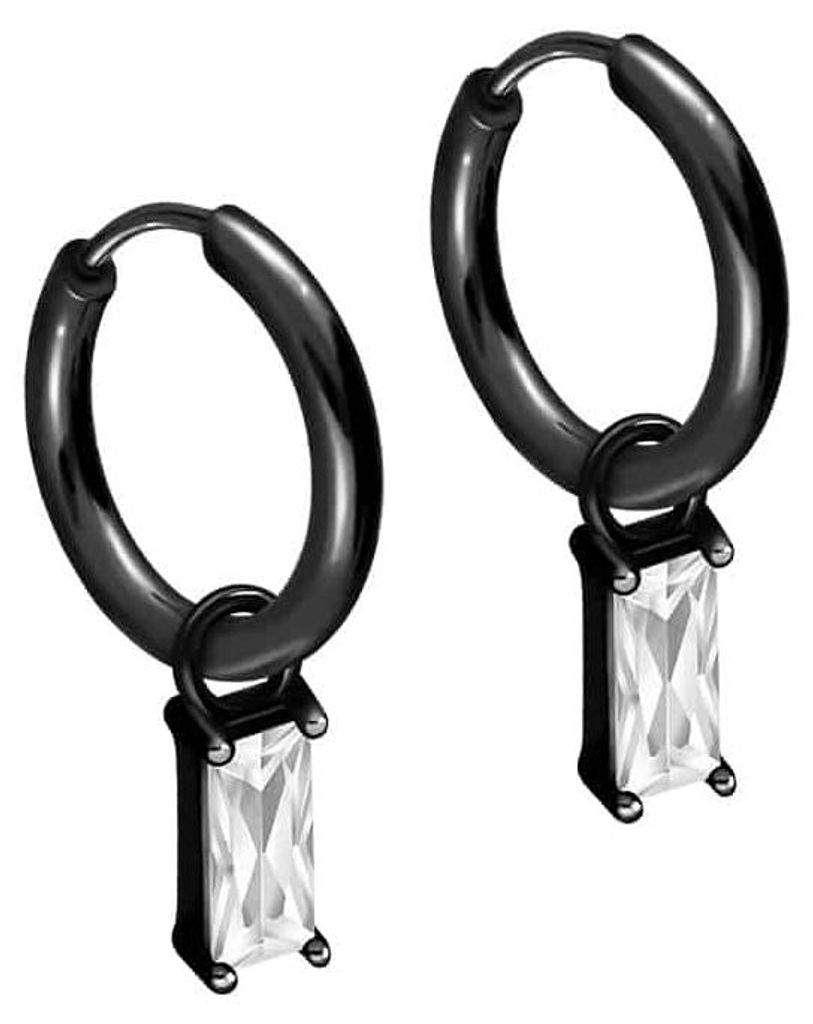 Chirurgenstahl Ohrclicker Creolen EINGEFASSTES KRISTALLRECHTECK Schwarz Innendurchmesser: 10mm + Designstärke: 1,6mm