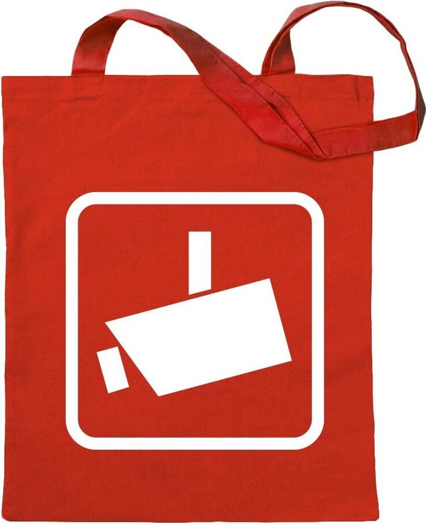 Kiwistar - Baumwolltasche - rot - Videoüberwacht - Tragetasche Stoffbeutel Umhängetasche Langer Henkel
