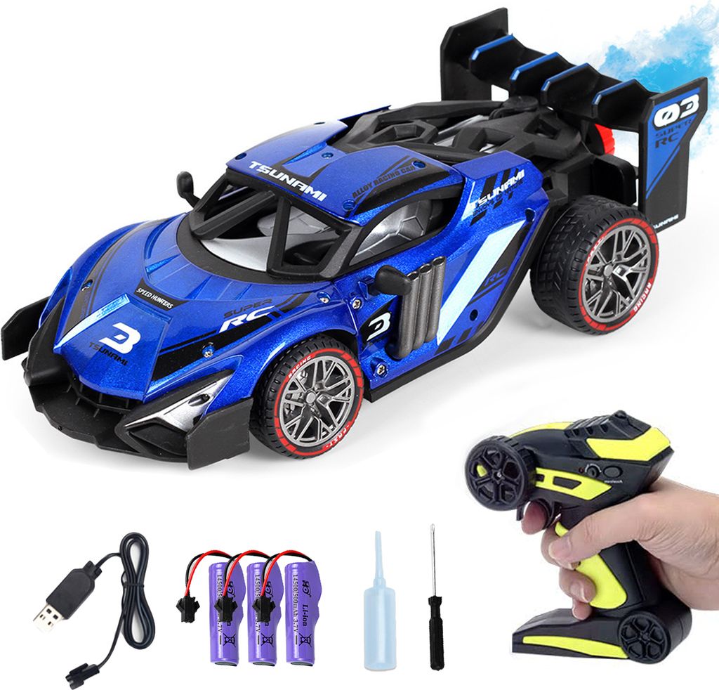 Ferngesteuertes Auto ab 3 4 5 6 8 Jahre, RC Drift Car 1:16, RC Auto Kinder mit Sprühnebel-LED-Leuchten