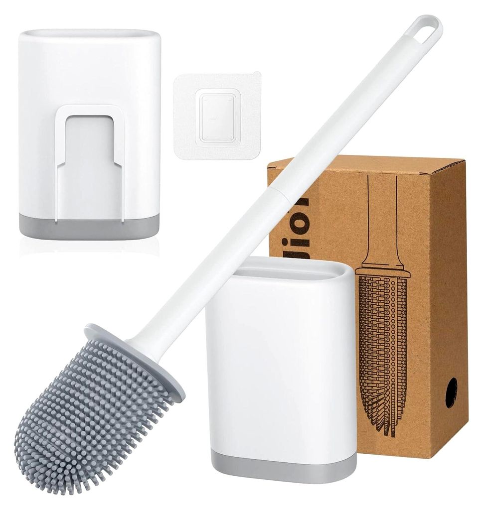 Toilettenbürste aus Silikon mit Halter, Flexible Borsten, Schnelltrocknender Halter, Tiefenreinigung, Wand- und Bodenmontage