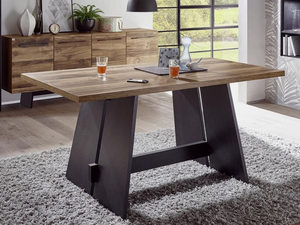 Esszimmertisch Wangentisch 140x90 Design Plankeneiche Schwarzstahl