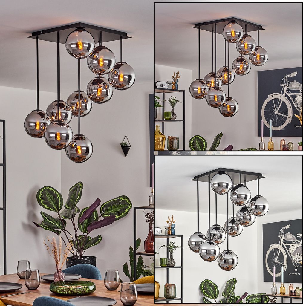 Fossobiubo Deckenlampe aus Metall/Glas in Schwarz/Chromfarben/Rauchfarben