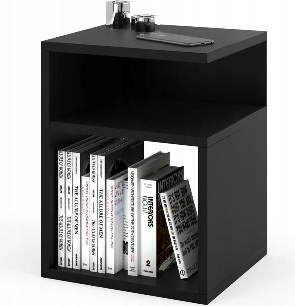 Table de chevet noire SUSAN 804 : Petit meuble de rangement moderne