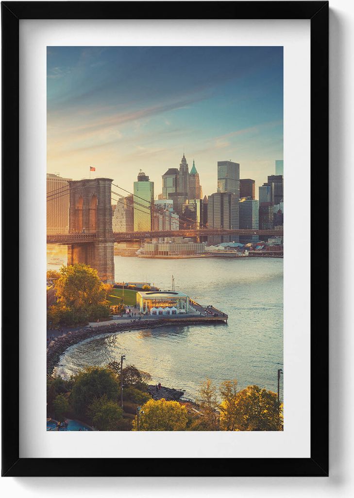 New York Manhattan Brooklyn-Brücke– Wandbild mit Rahmen – Gerahmtes Bild – Wanddekoration – 40x60 cm – Schwarz