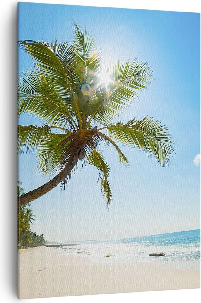 Bild auf Leinwand - Leinwandbild - Einteilig - Strand Palme Meer - 70x100cm - Wand Bild - Wanddeko - Wandbilder - Leinwanddruck - Wanddekoration - ...