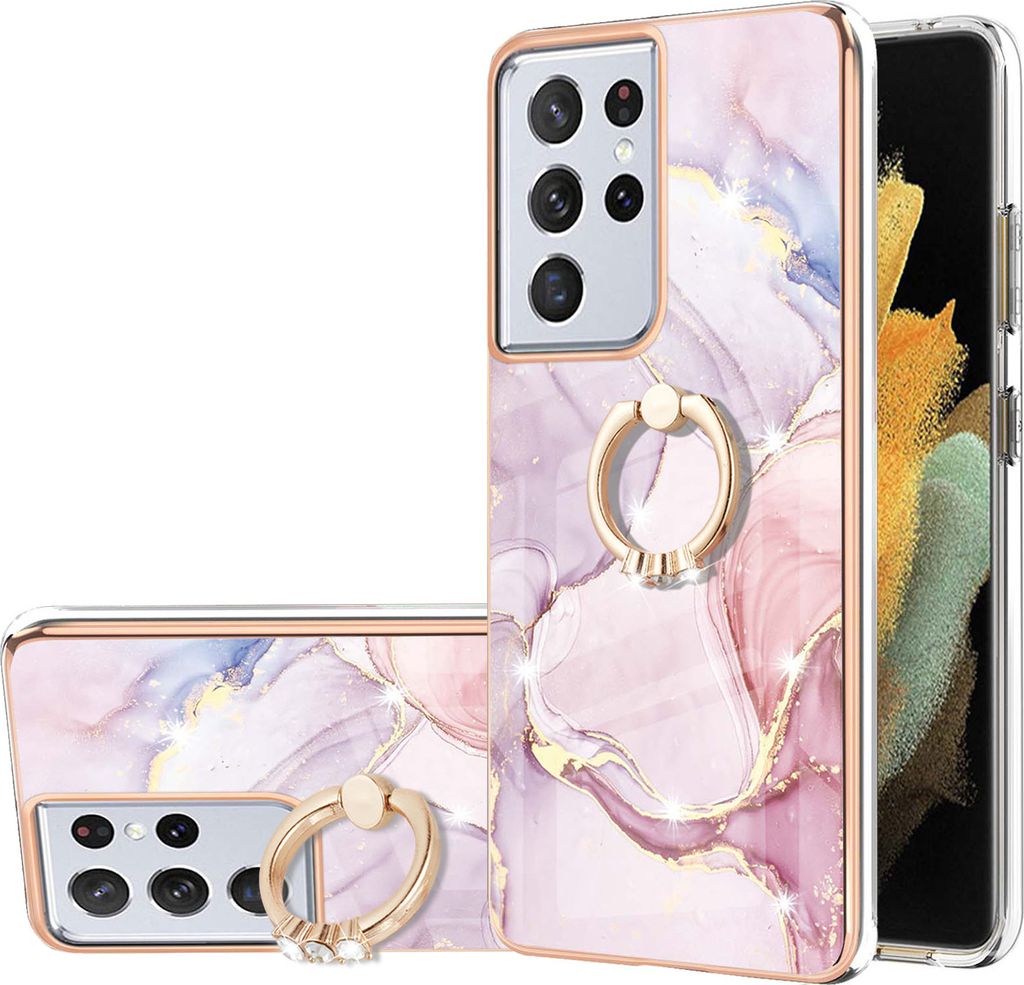 Galaxy S21 Ultra 5G Marmor Handyhülle mit 360 Grad Ring Ständer Ultra Dünn Soft TPU Bumper Anti-kratzt Schutzhülle für Samsung Galaxy S21 Ultr...