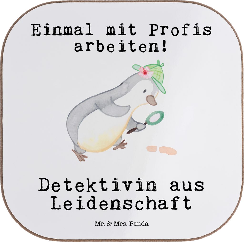 Mr. & Mrs. Panda Untersetzer für Gläser Detektivin Leidenschaft - Weiß - Geschenk, Beruf, Lustig, Coaster, Tasse, Spruch, Tassenuntersetzer, Age...