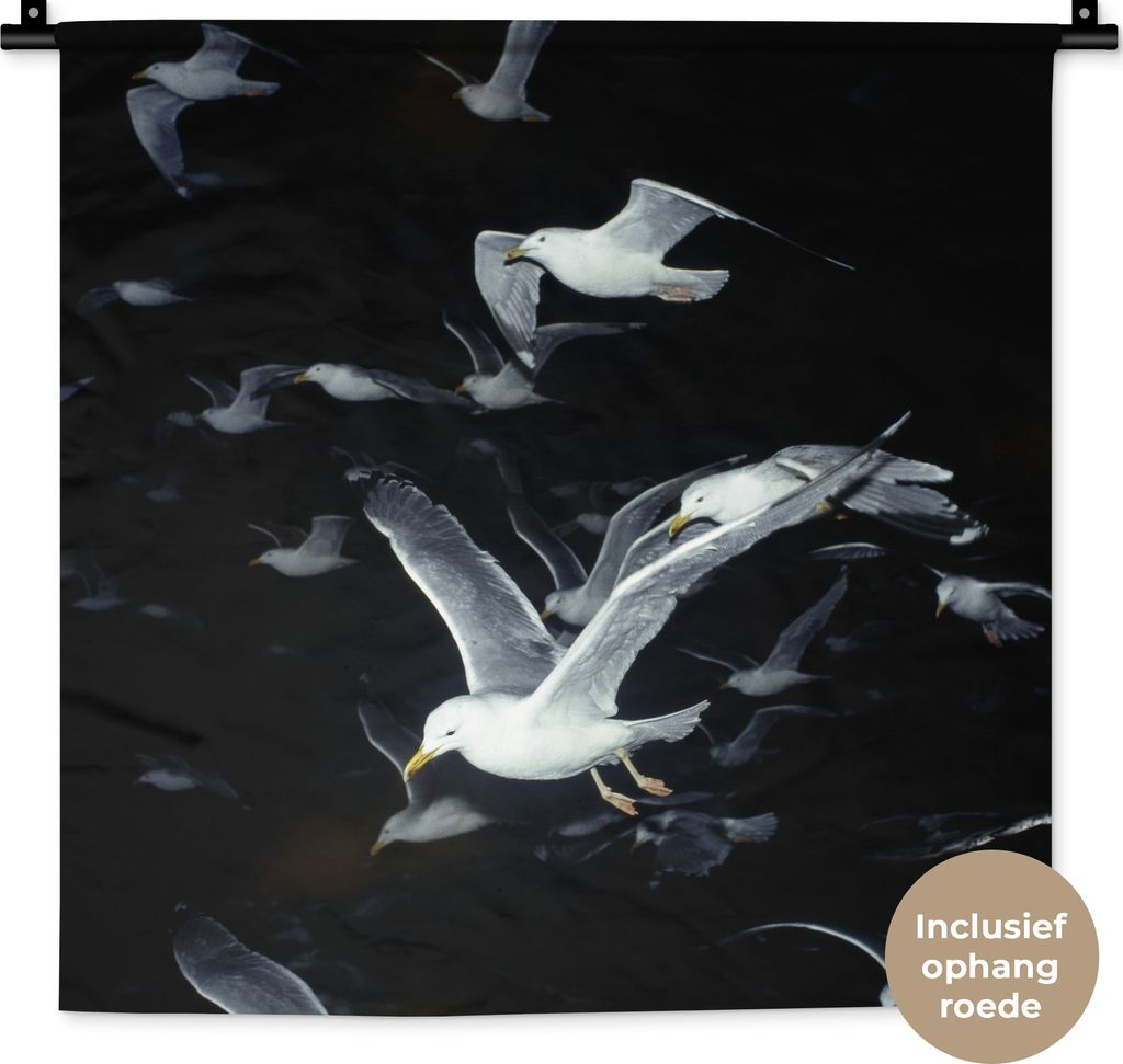 MuchoWow Wandteppich Wandbehang Vogel - Schwarz - Schwarm 60x60 cm Tapisserie Dekoration Wandtuch - Dekorationen - Wand Decke
