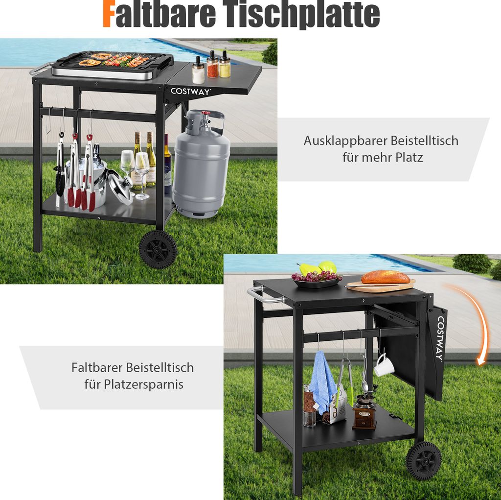COSTWAY Grilltisch mit klappbarer Tischplatte, Beweglicher Produktbild 4