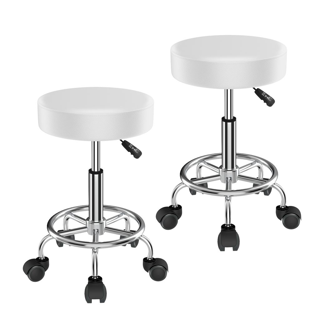 2er set Drehhocker Rollhocker höhenverstellbar Arbeitshocker Drehstuhl Praxishocker Kosmetikhocker Rollen Weiß