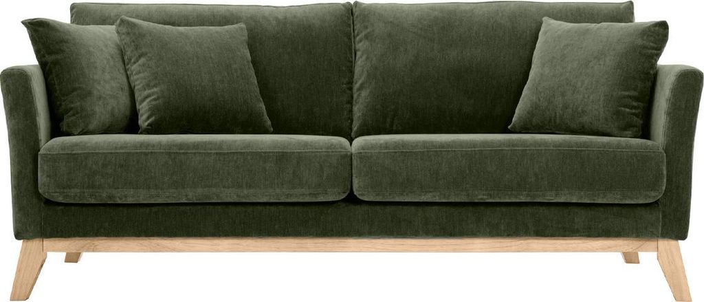 Miliboo - Skandinavisches Sofa 3-Sitzer Bezug abnehmbar SamtEffekt Khaki OSLO