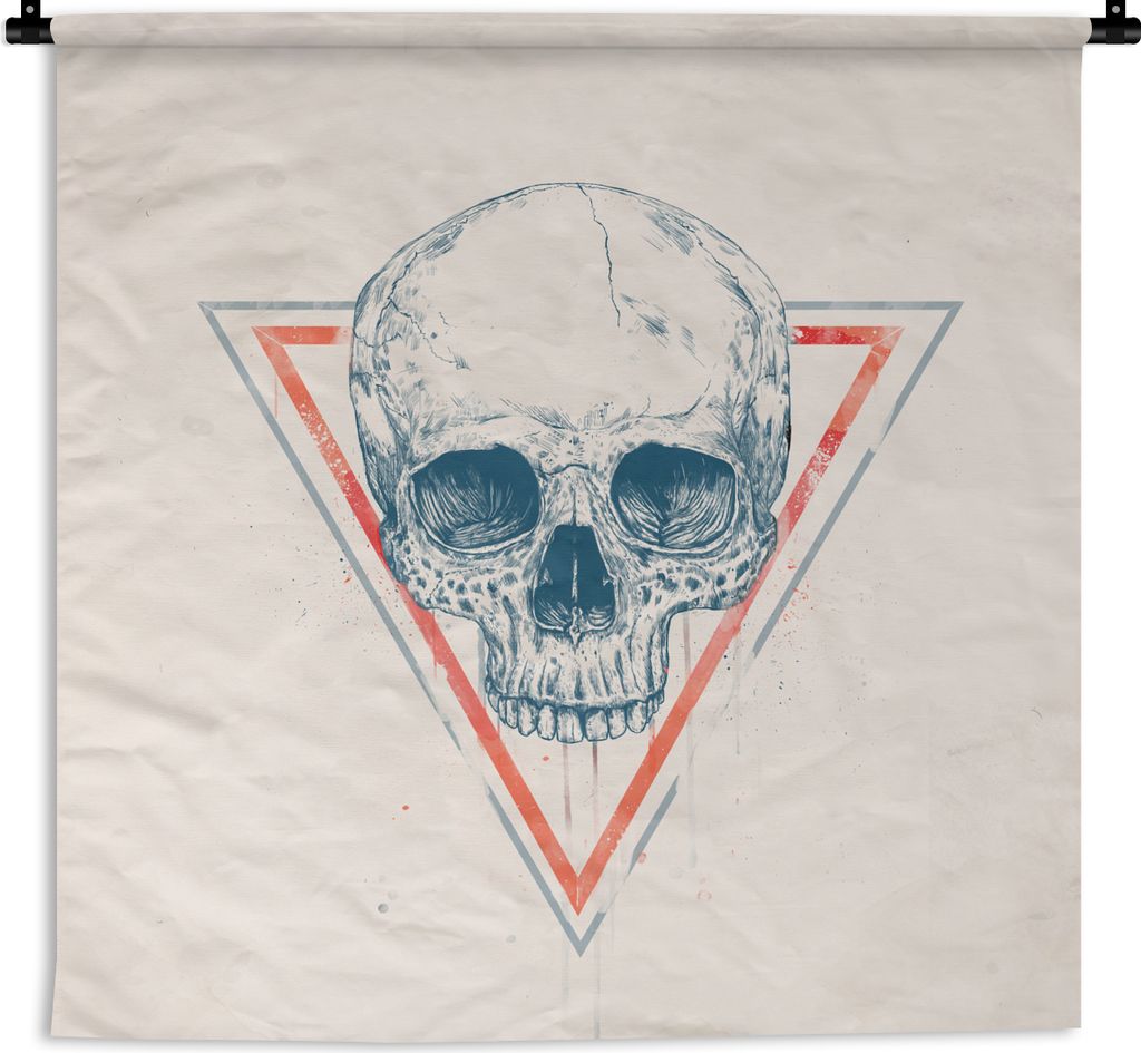 MuchoWow Wandteppich Wandbehang Totenkopf - Dreieck - Orange - Zeichnung - Vintage 120x120 cm Tapisserie Dekoration Wandtuch - Modern - Baumwollg...