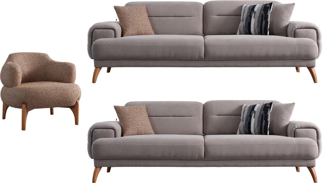 Villa Möbel Sofa Set Bueno Farbe: Grau Stellvariante:3+3+1 mit Relax-/Bettfunktion durch verstellbare Rückenlehne