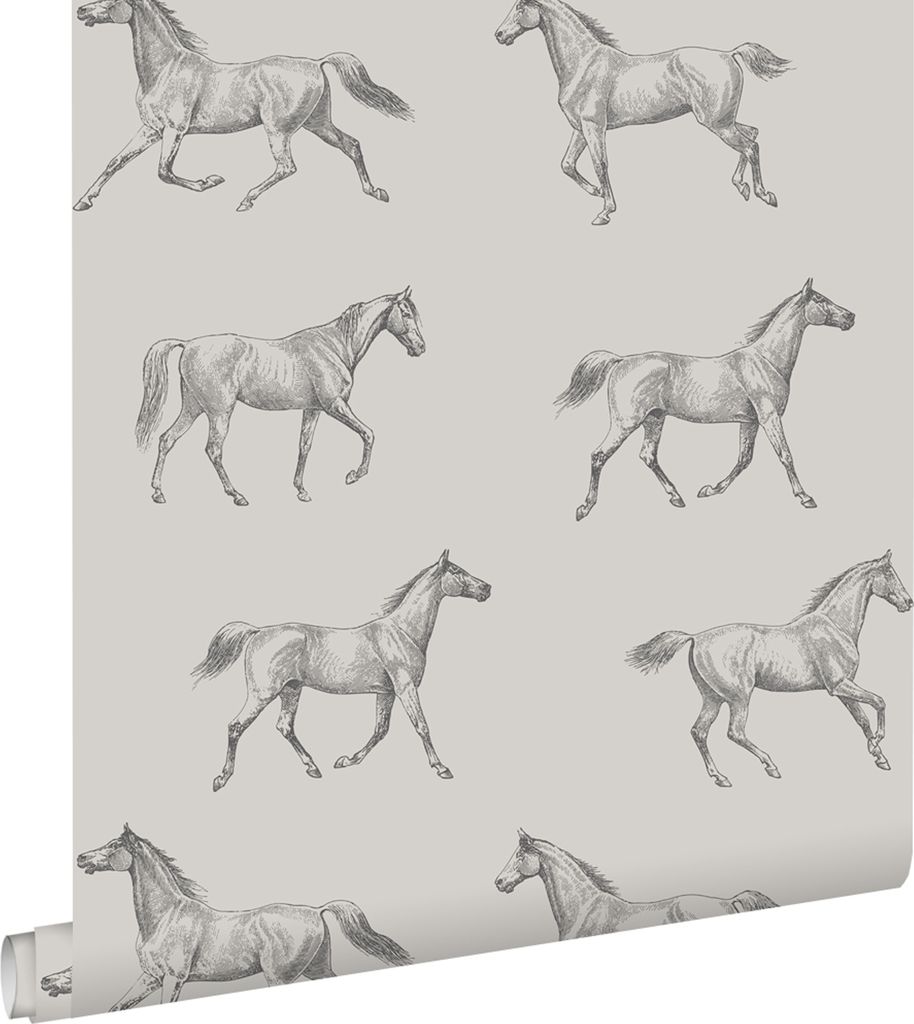 ESTAhome Tapeta rysowane konie ciemny beż 53 cm x 10.05 m Zdjęcie produktu 