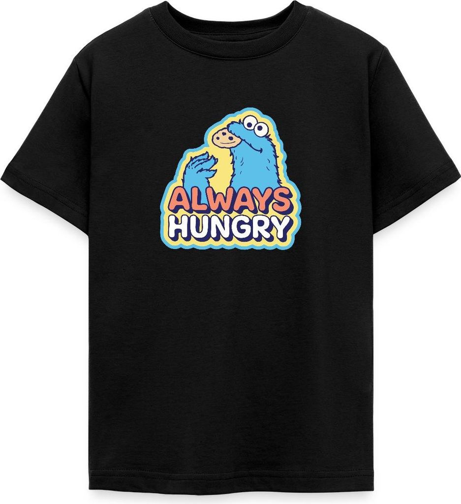Spreadshirt Sesamstraße Krümelmonster Design Always Hungry Teenager T-Shirt, 152/164 (12-14 Jahre), Schwarz
