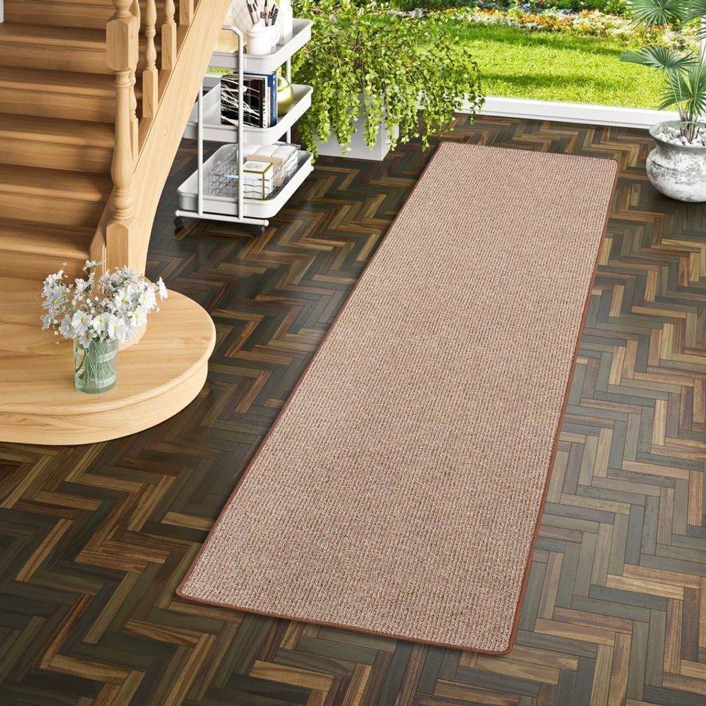 Schlingen Läufer Teppich Primo Braun, Größe:100x400 cm