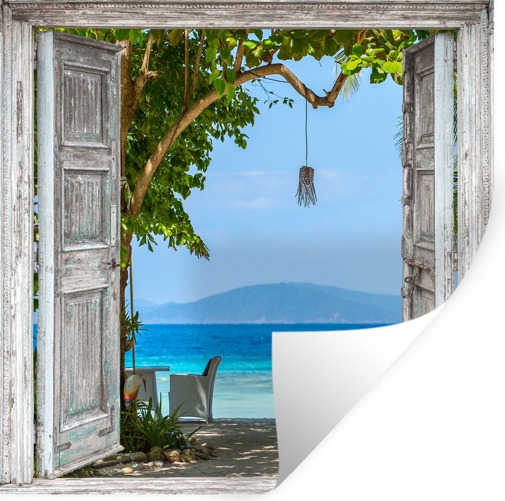 MuchoWow Wandtattoo Wandsticker Wandaufkleber Strand - Tropen - Meer - Blick 50x50 cm Selbstklebend und Repositionierbar - Selbstklebend - Fotota...
