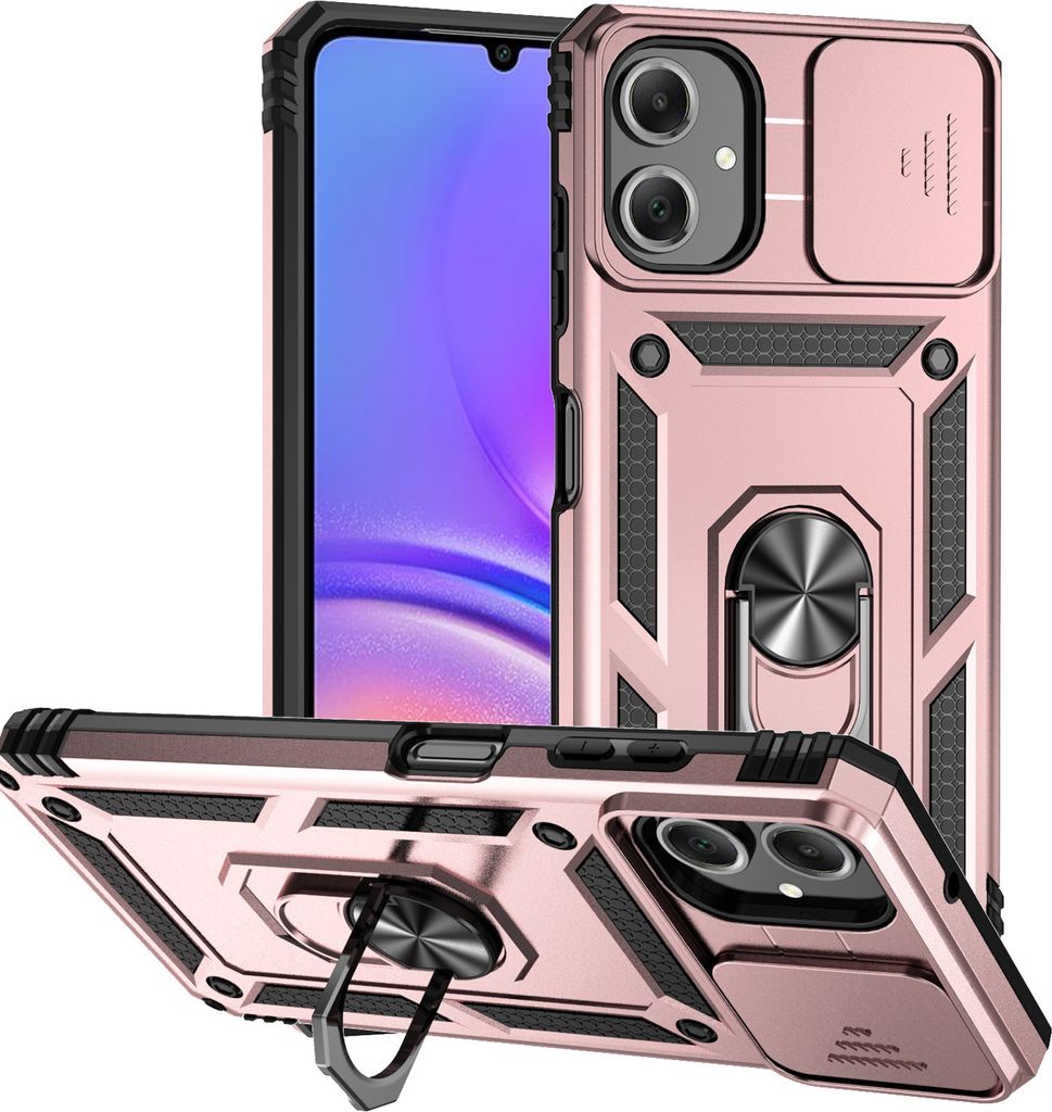 Hülle für Samsung Galaxy A06 mit Schiebe Kamera Schutz und Ringhalter Ständer Hybrid Schutzhülle Rosa