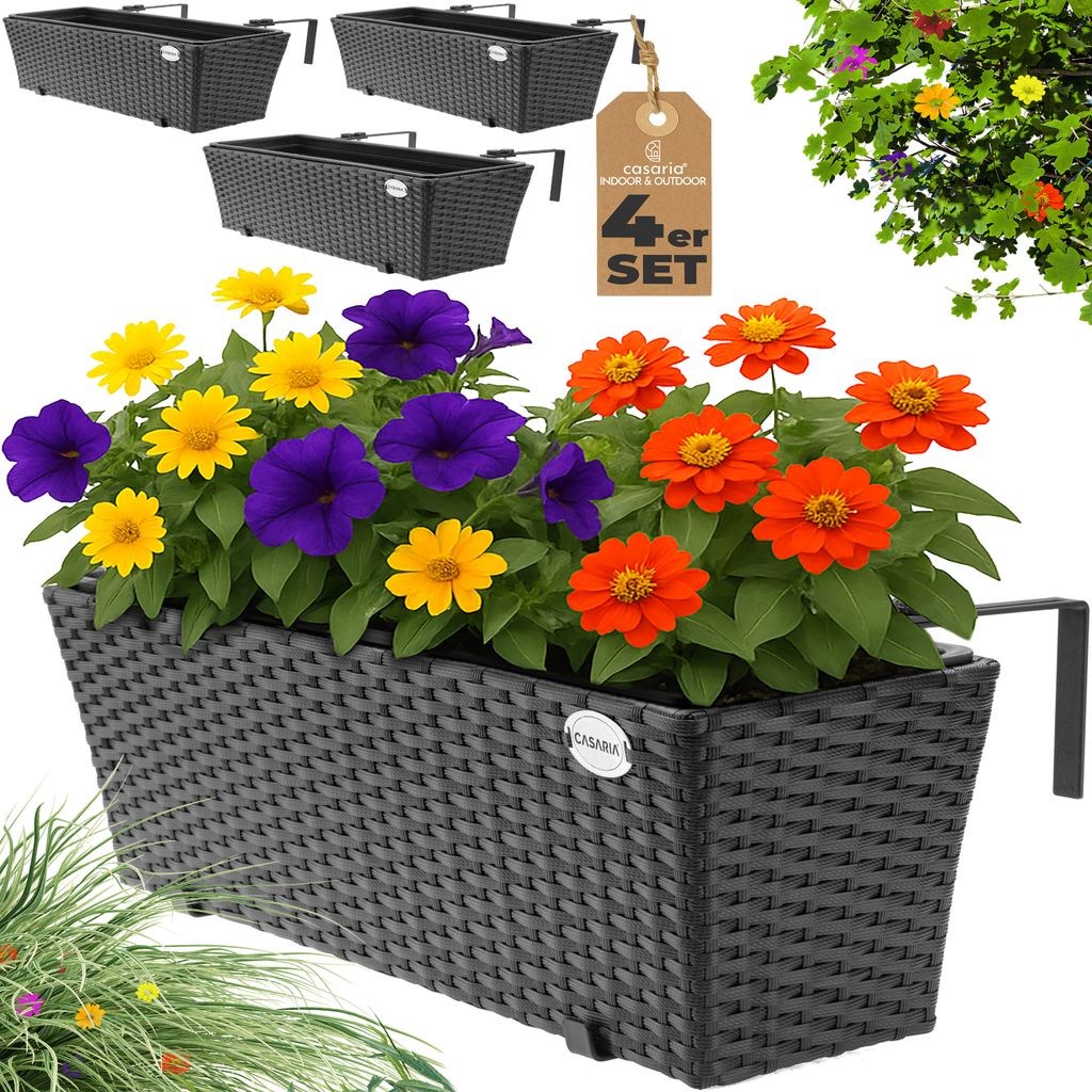 CASARIA® Blumenkasten 4er Set 11 Liter Montagehalterung Produktbild 