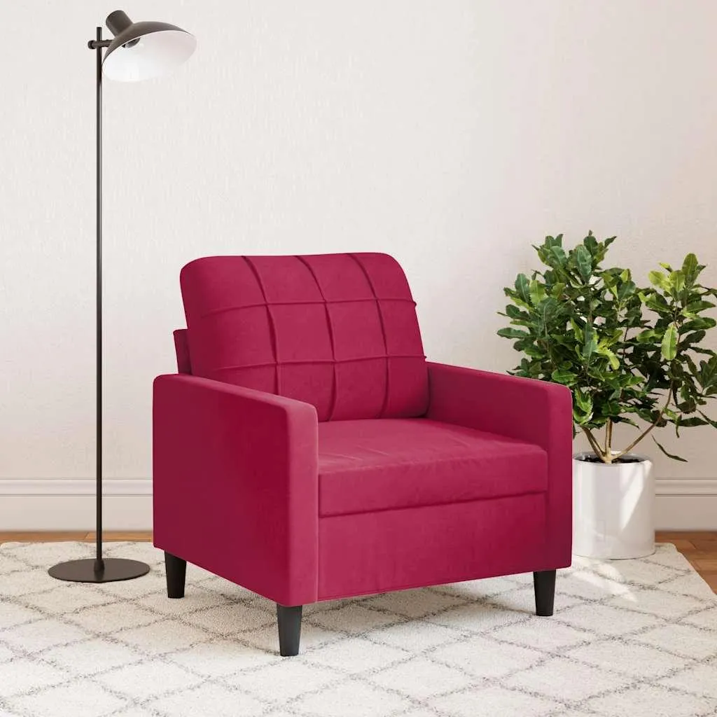 Fauteuil 60 cm en Velours Rouge Vin - Finition Douce et Design Moderne - 3