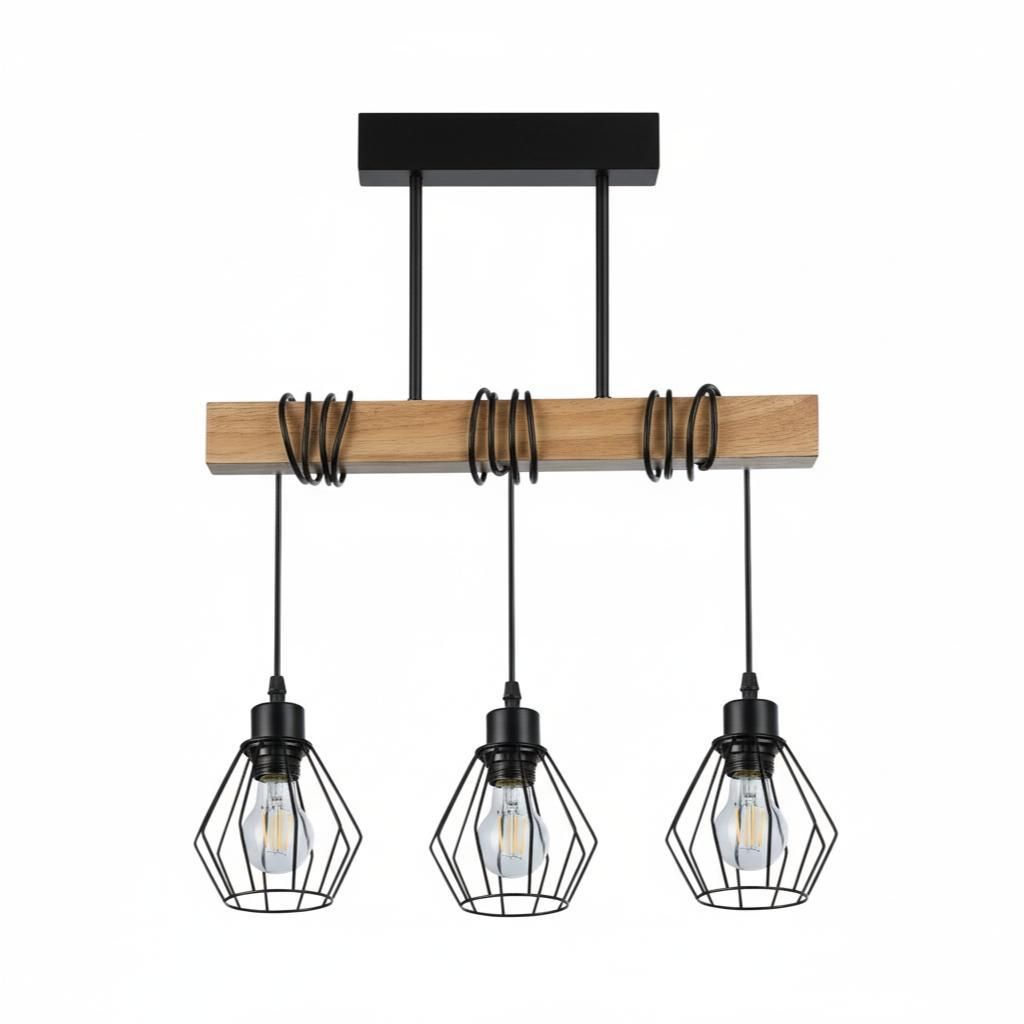 Pendelleuchte Led Otto – 3-flammig 50 cm – Schwarz Holz Eiche – E27 – pendelleuchte esstisch – pendelleuchte holz – MasterLED